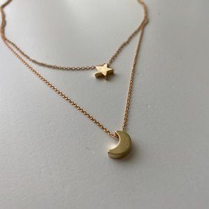 - Gold moon & star celestial double layered necklace